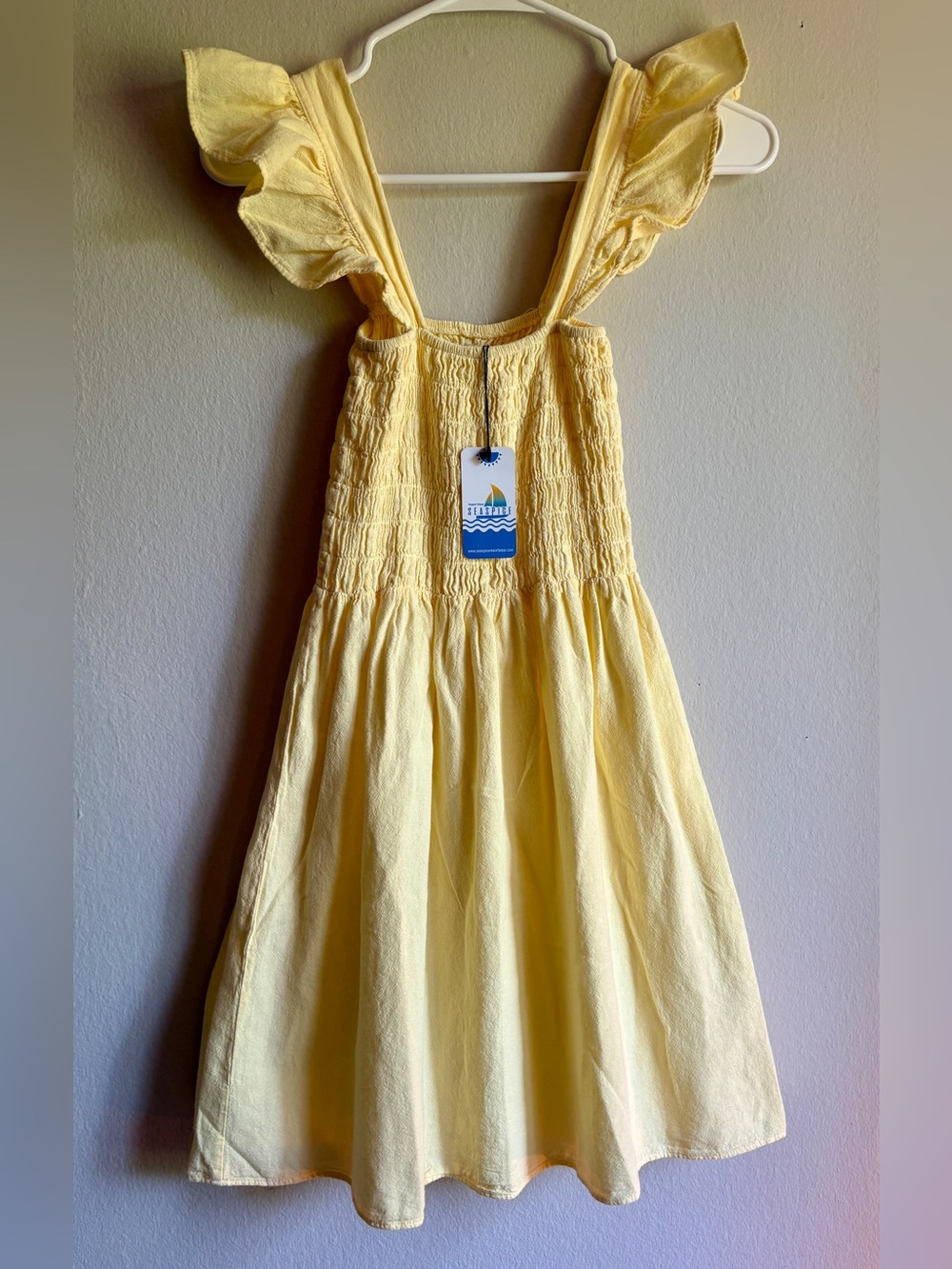 Smocked Ruffle-Strap Mini Dress in Pale Yellow